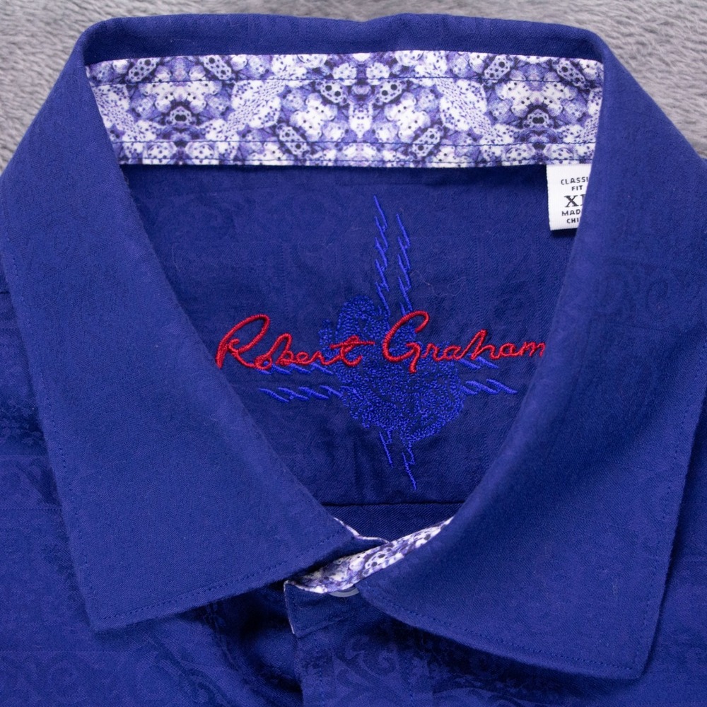 Robert Graham Mens XL Classic Fit LS Flip Cuff Cotton Shirt Paisley Blue - Picture 6 of 14